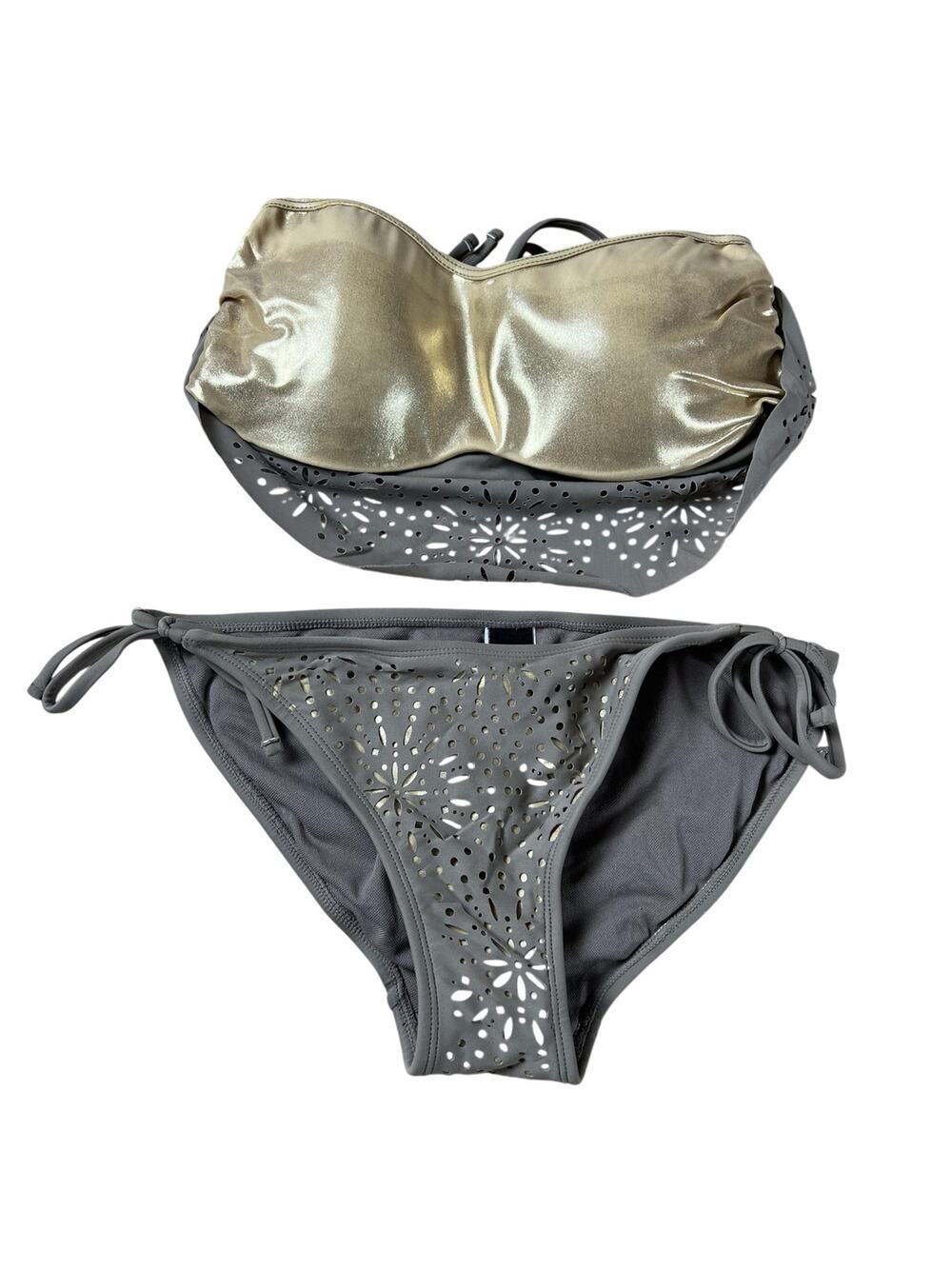 NINETY SIX DEGREES Bikini Womens M Gray Bandeau Lined Built-In Bra 2 Piece